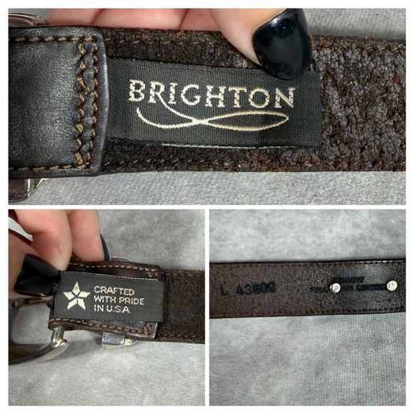Vtg \'91 Brighton Brown Leather Western Belt Silver Gold Floral Concho USA Large main image 5